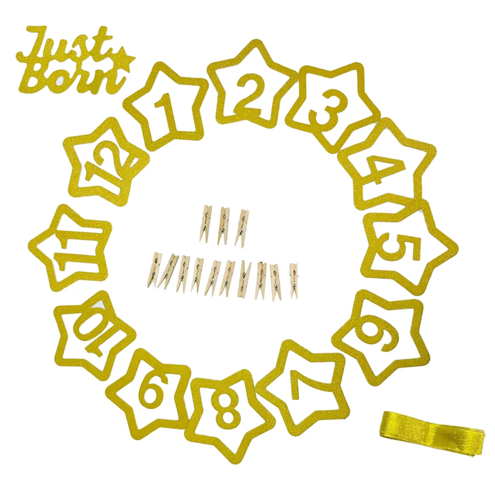 

Pentagram Photo Folder Clip Banner 1st Monthly Milestone Decorations Bright Color Baby First Birthday Indoor