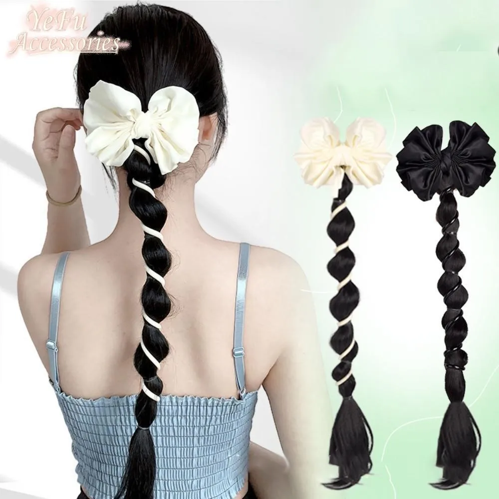 Synthetic Wig Hair Clip for Women Fashion Bowknot Telephone Line Fake Ponytail Wig Women Twist Braided Bubble Tied Hair Extensio