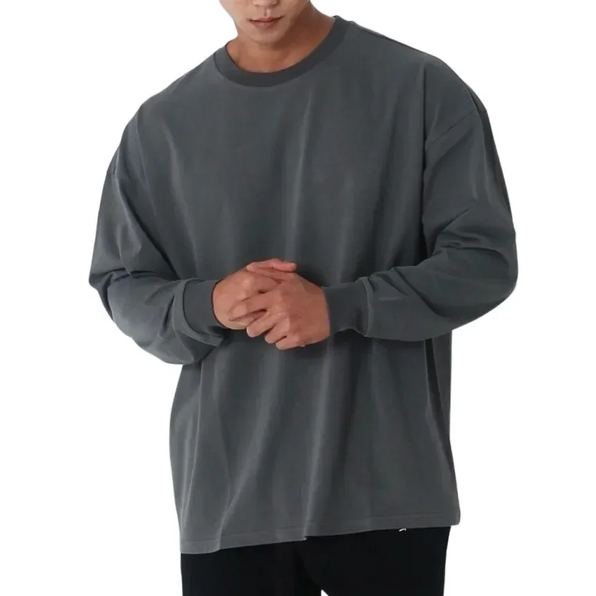 Men thin fashion loose casual fitness clothing training sportswear long sleeved T-shirt pullover