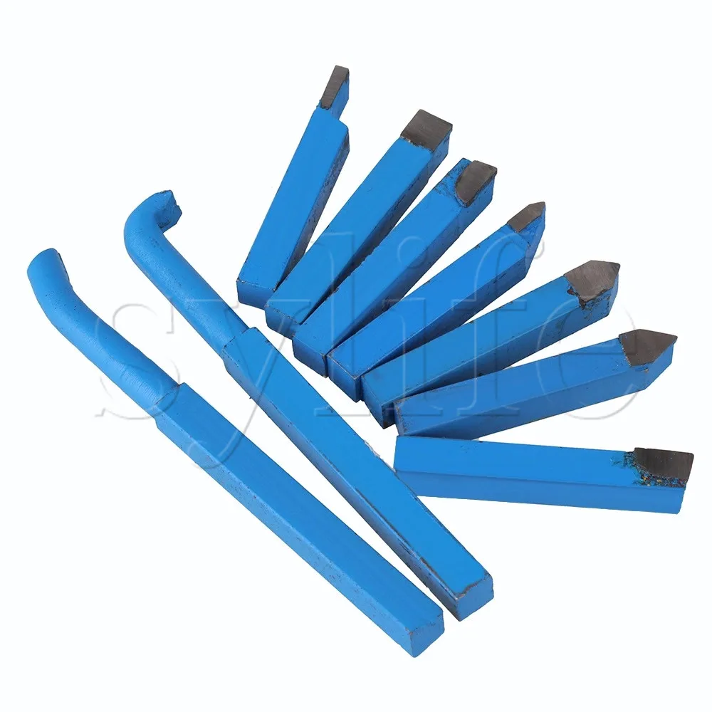 9x Blue Alloy Tool Bit Iron Brazed Carbide Lathe Turning Tool 10x10MM