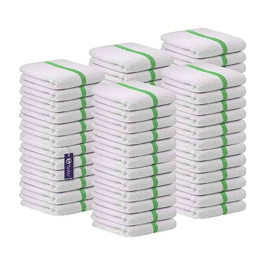

Bar Mop Green Stripe 10 lbs 16x19 Pack of 60, 100 Cotton Double Stitched Route Ready Absorbent Kitchen Towel Dish Towels and Di