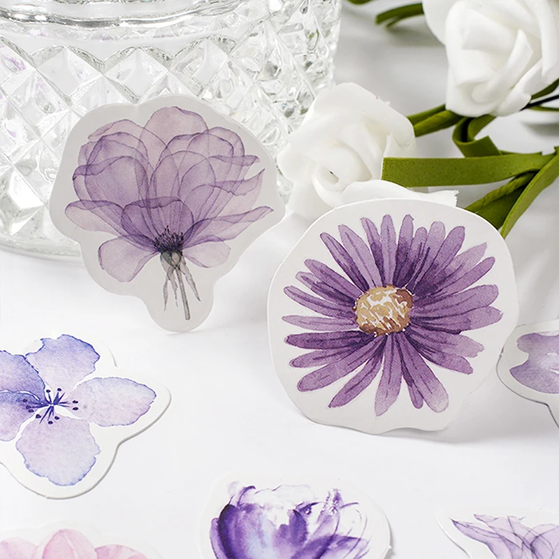 46pcs Purple Orchid Box Stickers Handmade Account DIY Decoration Sealing Sticker Notebook Decorative Stickers