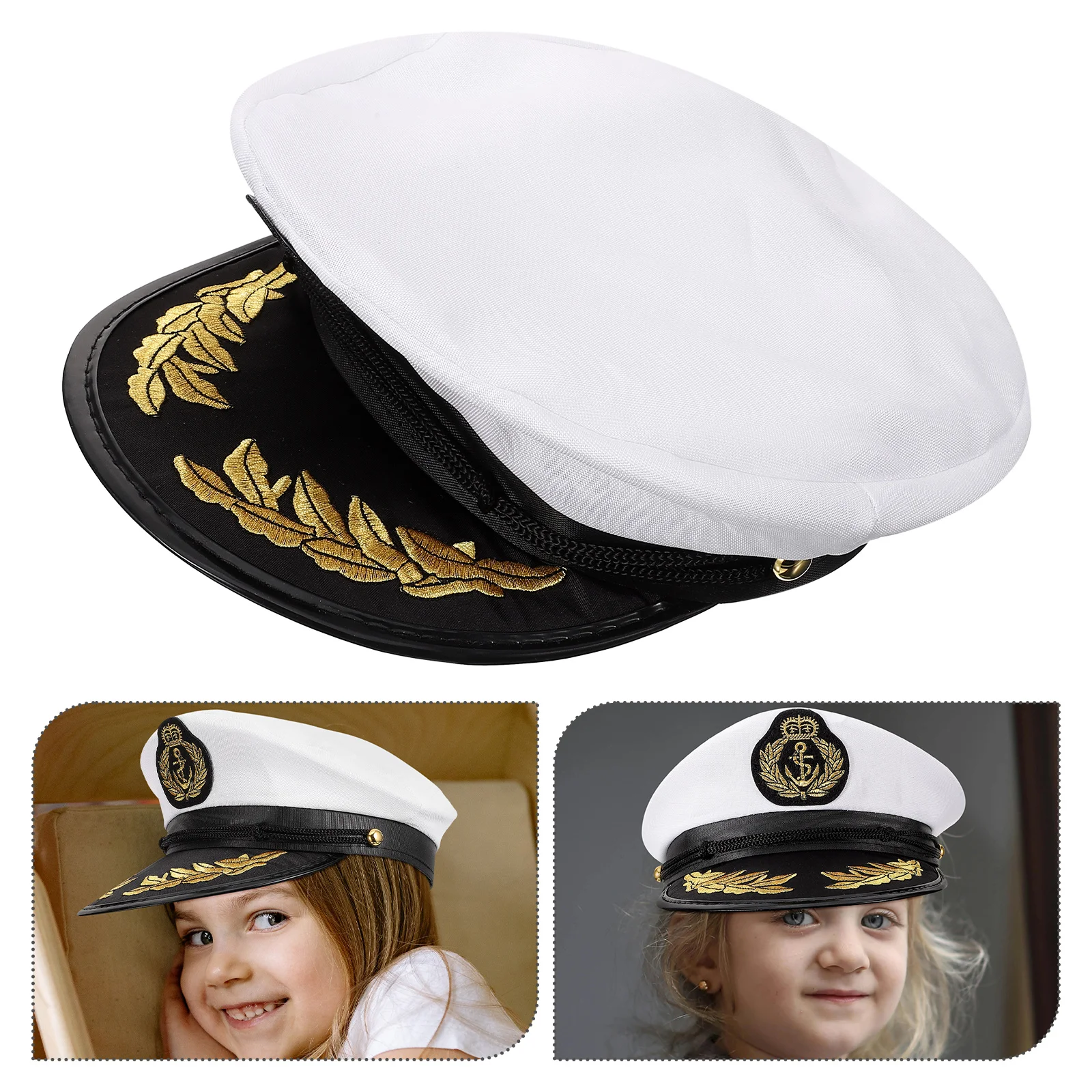 

1Pc Sailors Hat Admiral Hat Sea Navy Costume Captains Yacht Hat (White, Size 56-58cm) General Hat Captain Hat