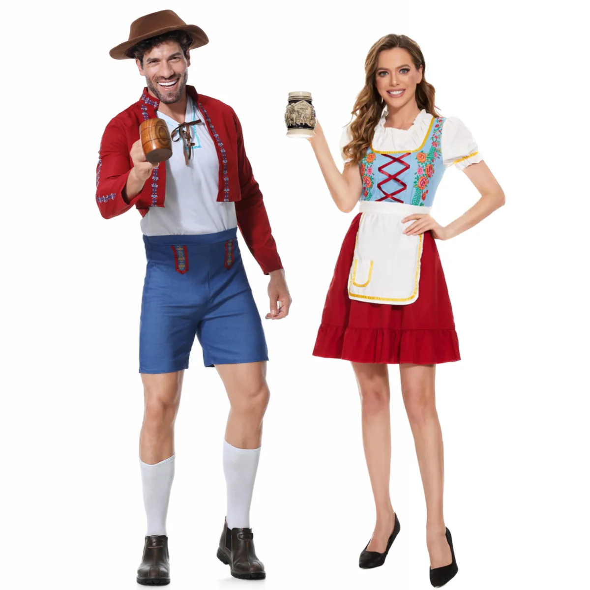 ชุดเทศกาลอ็อกโทเบอร์เฟสต์แบบบาวาเรียนใหม่สำหรับผู้ชาย ชุดเบียร์สำหรับครอบครัว ชุดเข้าชุดกันสำหรับพ่อแม่ลูก และชุดคู่รัก