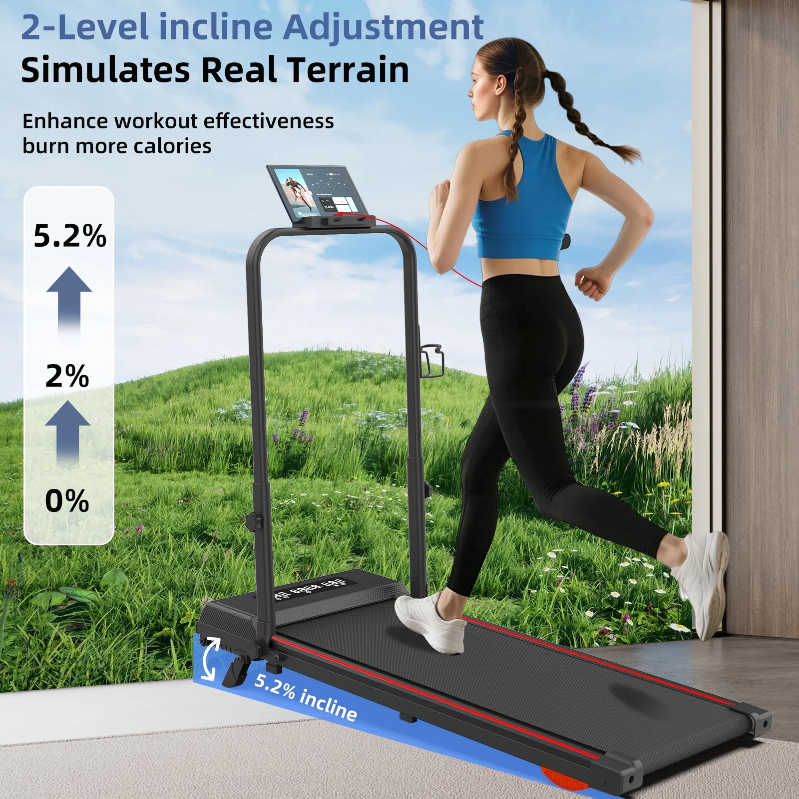 

Adjustable Home Remote-Controlled Pro Treadmill - Portable Electric Under-Desk Walking Pad with Foldable Incline