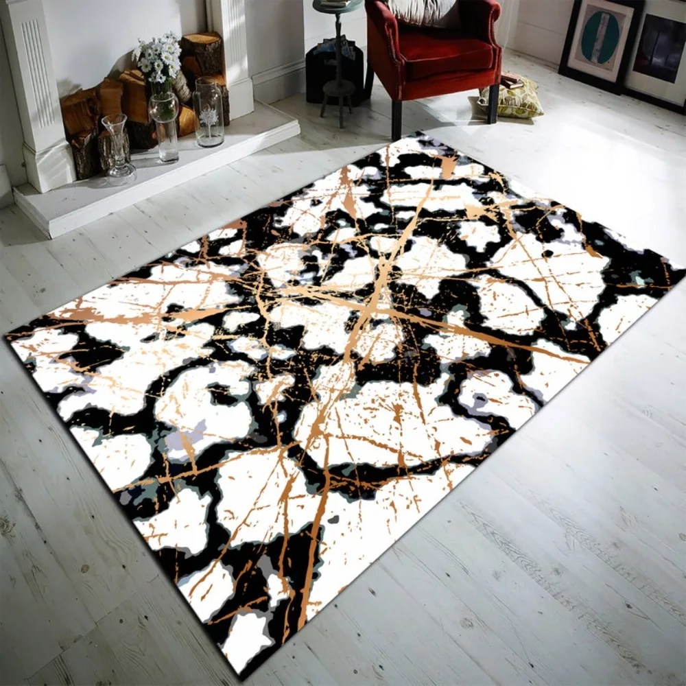 Luxury Gold Foil Marble Abstract Area Rug Modern Art Ink Wash Print Carpet Non-Slip Washable Floor Mat for Living Room Bedroom