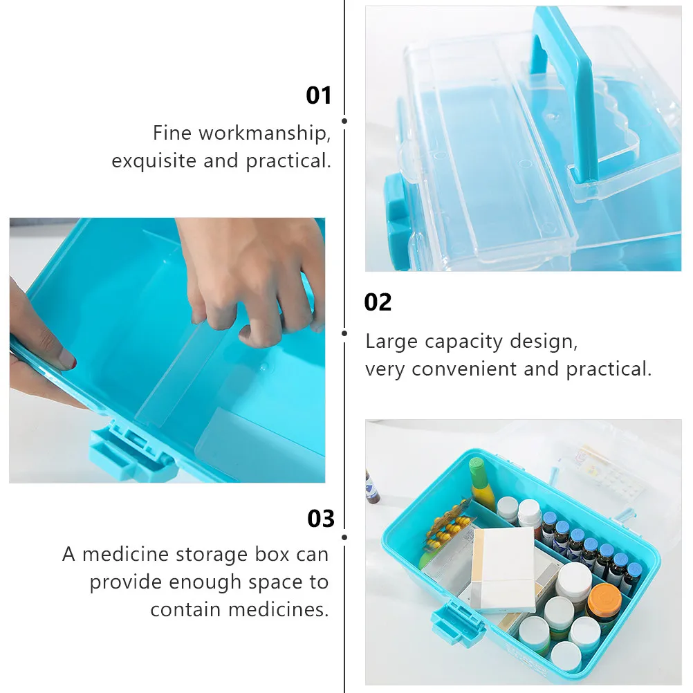 1Pcs Household Medicine Chest Portable Lightweight Plastic Medicine Case Large Aid Organizer for Travel Sports