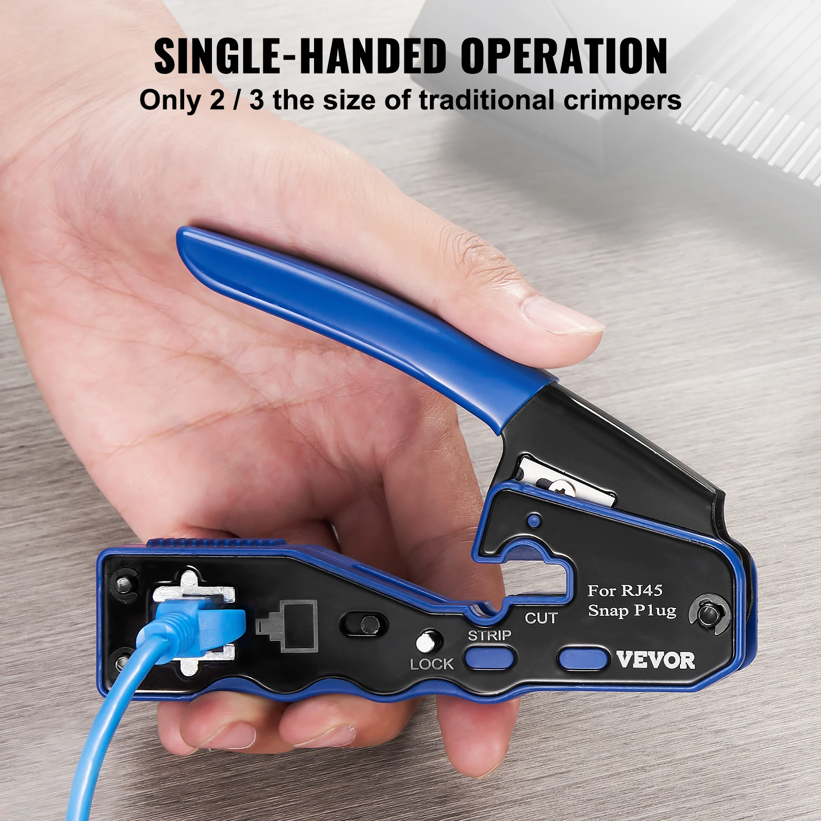 VEVOR Crimping Tool RJ45/Cat5e/Cat6/Cat6a Ethernet Crimper Crimp Pliers for 8-Pin Modular Plugs, with Mini Wire Stripper