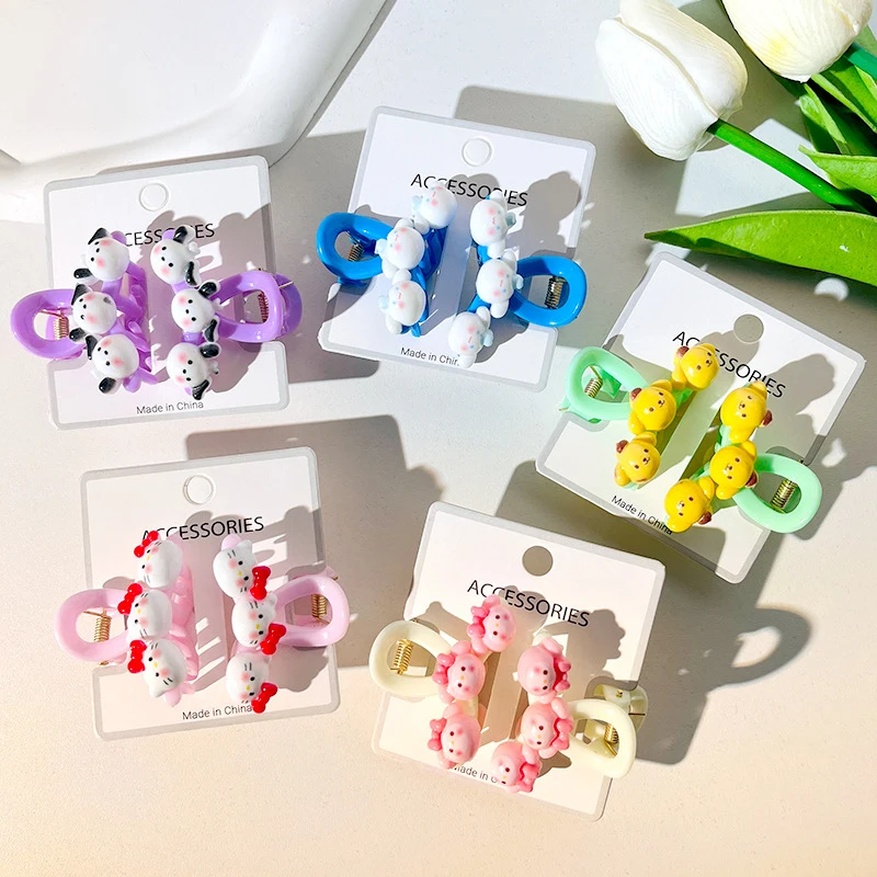 2PCS Sanrio Hello Kitty Kawaii Anime Clip Female Cartoon Cute New Mini Hair Accessory Sweet Fashion Hair Clip Braided Shark Clip