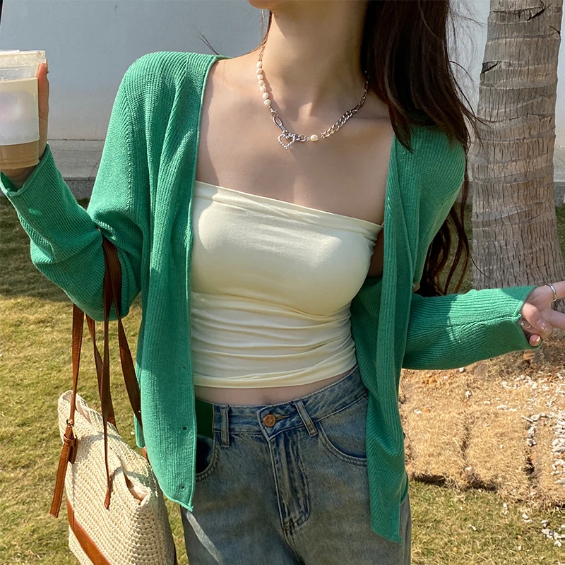 Suéteres de Tricô Femininos, Cardigans com Decote em V, Suéter Branco de Tricô, Moda Feminina, Manga Longa, Suéter Feminino Q3985