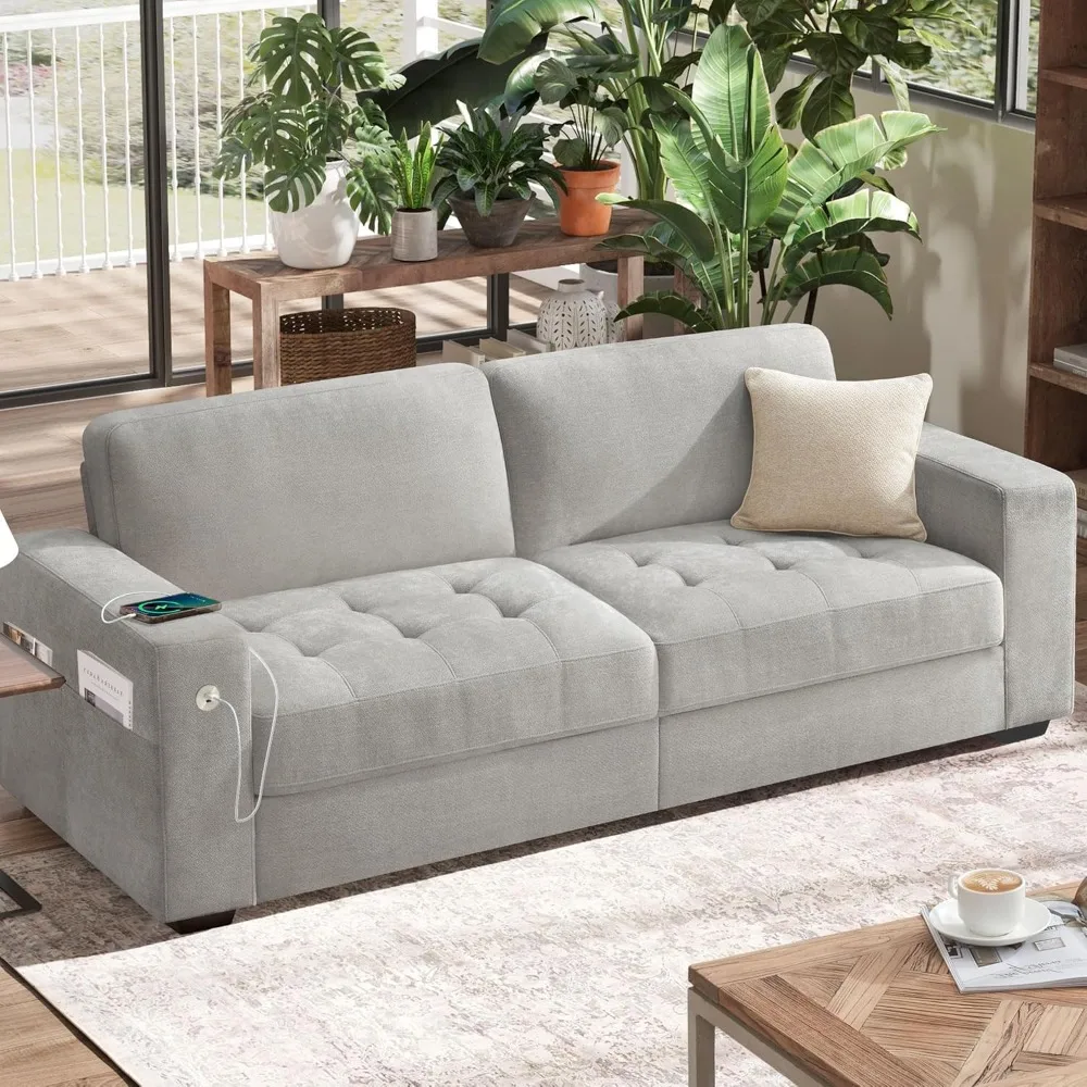 Sofa for Living Room Modern Comfy Sofa with Medium Firm Seat Cushion Removable Cover Wide ArmrestUSB Type-C Port