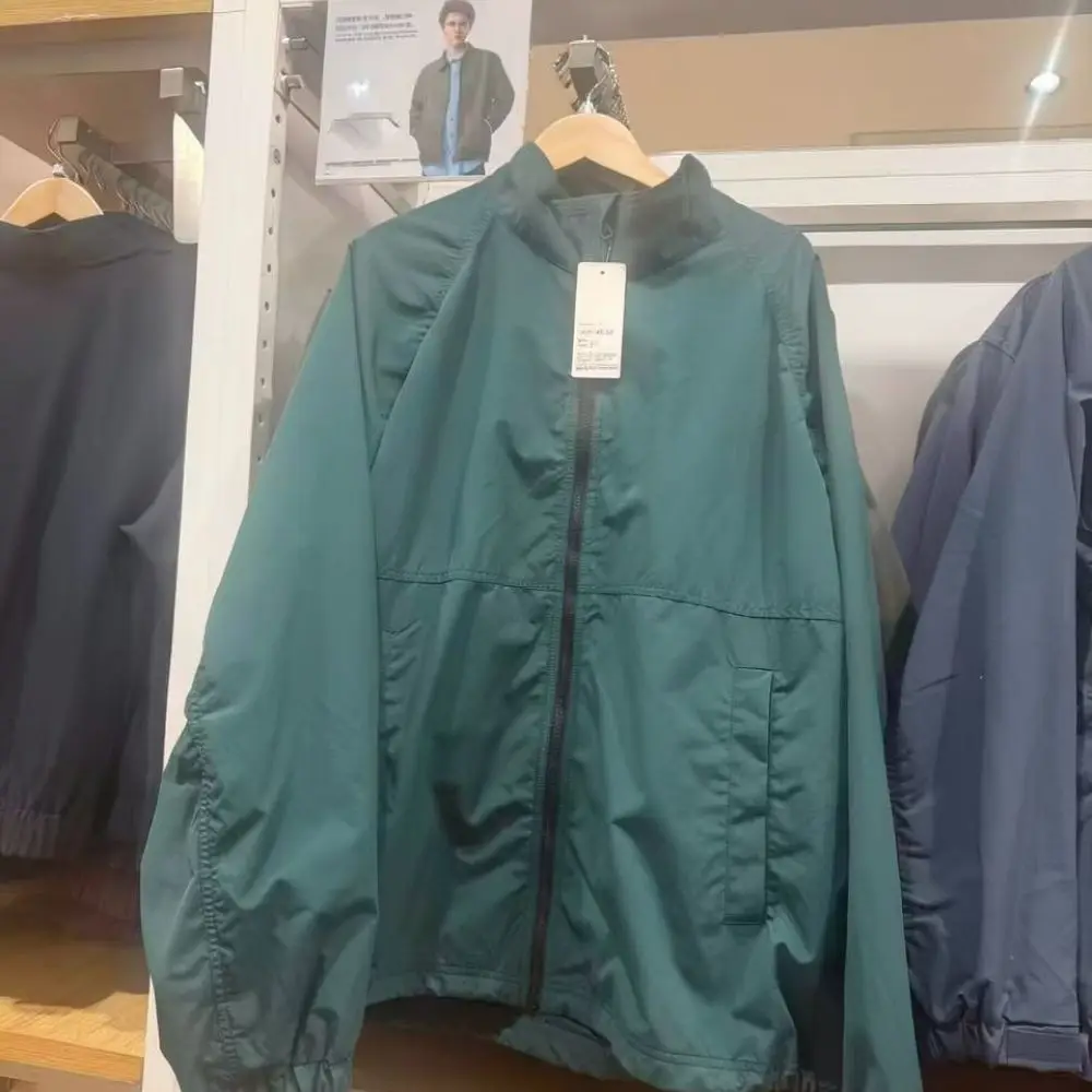 Casual Stand Collar Jacket Mens Windproof Waterproof Outerwear Autumn Fashion Lightweight Zip Up Solid Color Coat