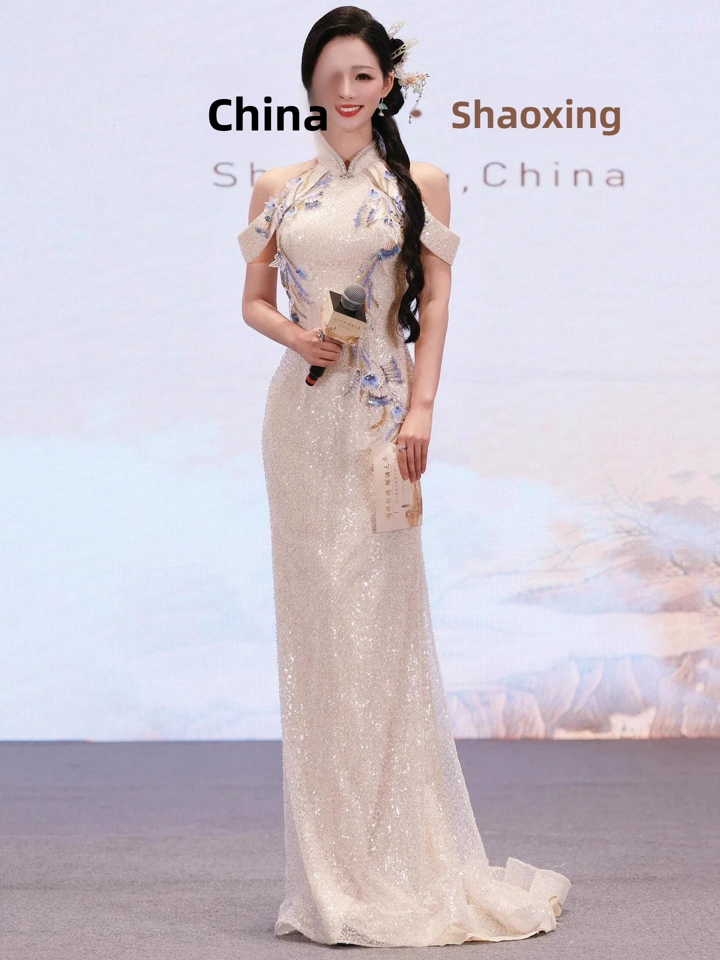 

Элегантное китайское вечернее платье-русалка для выступлений, балов, сценических и сольных представлений