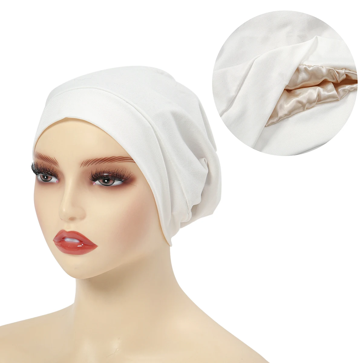 Satin Lined Hijab Cap Bonnet Hair Cap Double Layer Sleep Night Cap Head Cover Muslim Fashion Jersey Hijab Cap Islamic Head Wear