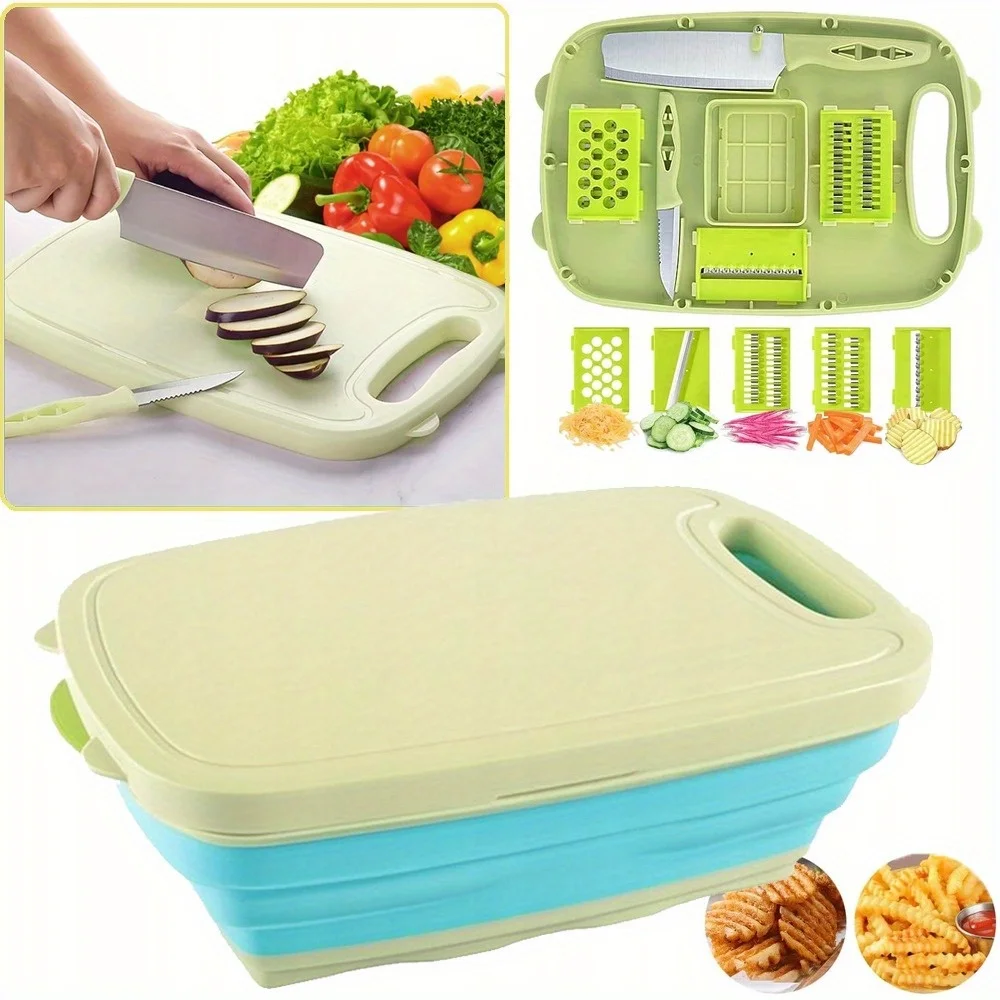 Planche à découper multifonctionnelle, planche à découper 9 en 1, robuste, compacte, gain de place, facile à nettoyer, lavable en machine, idéale pour la cuisine, les appartements, les dortoirs, les parcs, les pique-niques, la plage, le camping, les voyages, les camping-cars