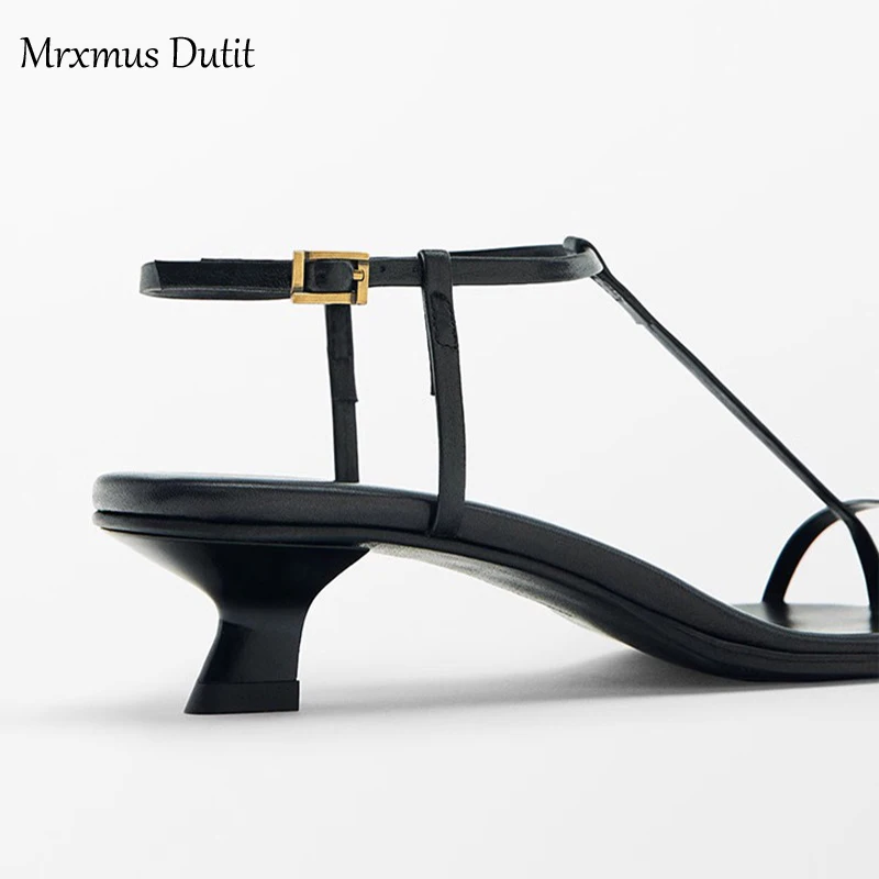 Mrxmus Dutit 2023 Summer England Style Square Head Fashion Simple Party Sandals Women Thin Heel Shoes Commute Women Shoes