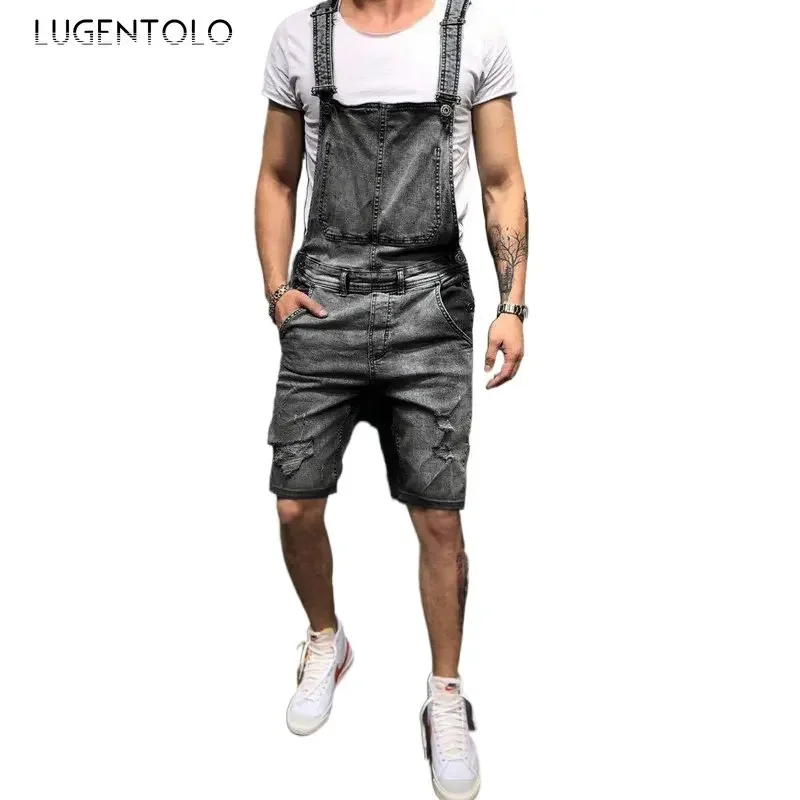 Jean Overalls Men Hole Fashion Summer Shorts Straight Large Size Casual Streetwear Mens Clothing