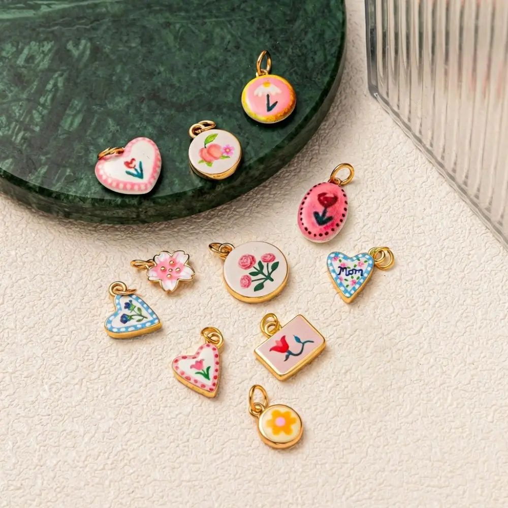 Flower Series Pendant Charms DIY Handcrafted Necklace Pendant Colorful Hand-Drawn Geometric Shape Jewelry Charms Charms Making