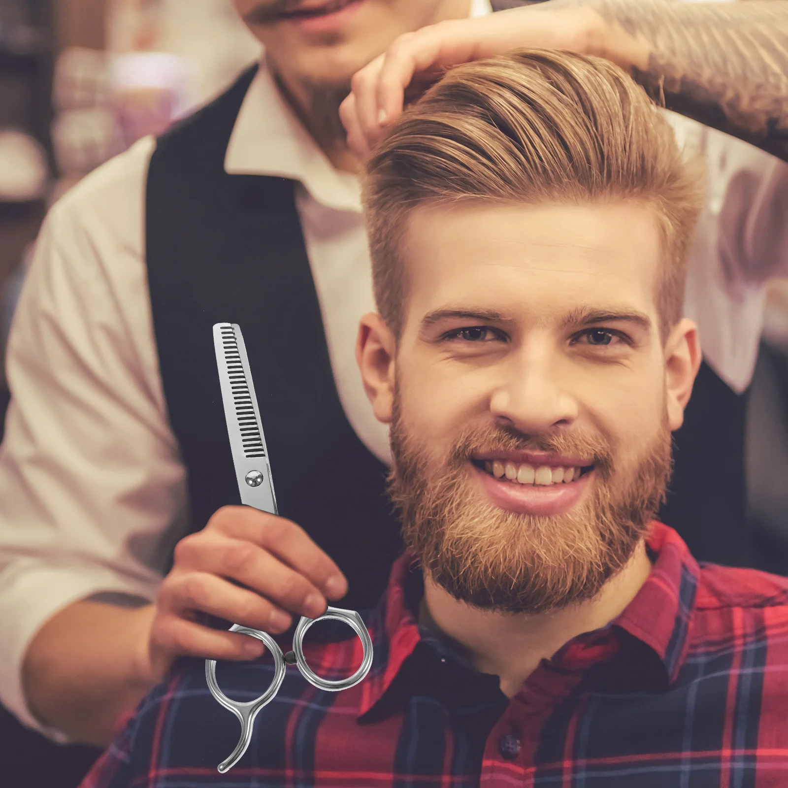 

17 см двусторонние ножницы для волос из нержавеющей стали, профессиональный инструмент для стрижки волос для салона, дома, филировочная стрижка, прочный лед, кальцинированный