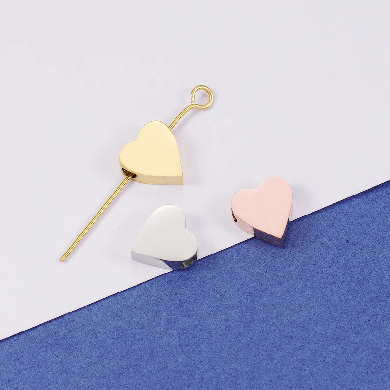 Fnixtar Spiegel Poliert Edelstahl 1,8mm Kleine Loch Liebe Herz Charme Perlen Für Frauen DIY Schmuck Geschenk 3*8mm 20 teile/los – Detail 2