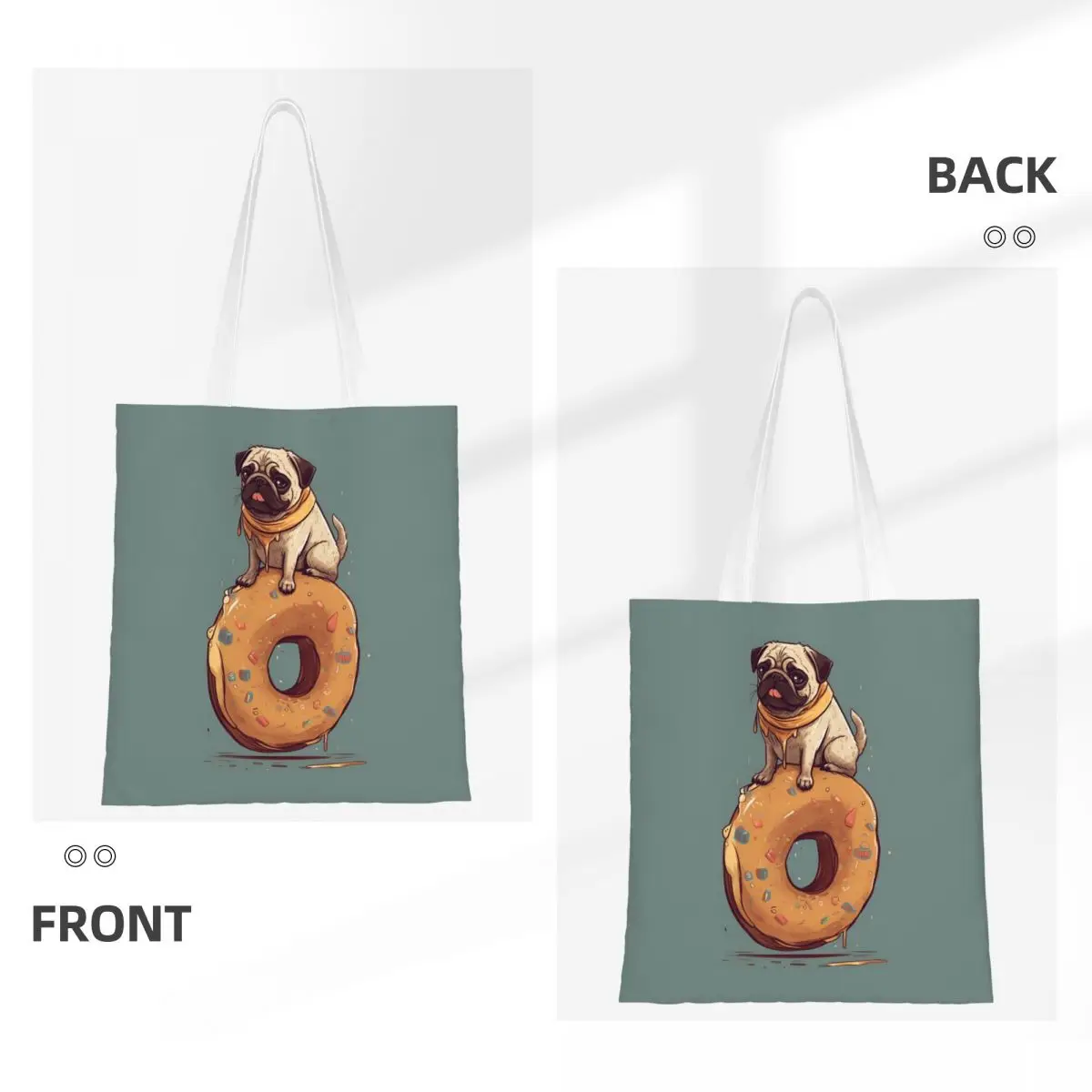 Pug Dog Animal Shopping Bags Reusable Canvas The Tote Bag Girls Shoulder Tote Travel Handbag