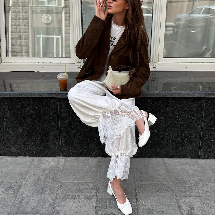 XIZOU Vintage Loose Lace Pencil Pants For Women White Elegant Elastic Waist Trousers Street Chic Ankle Length Pants 2025 Summer