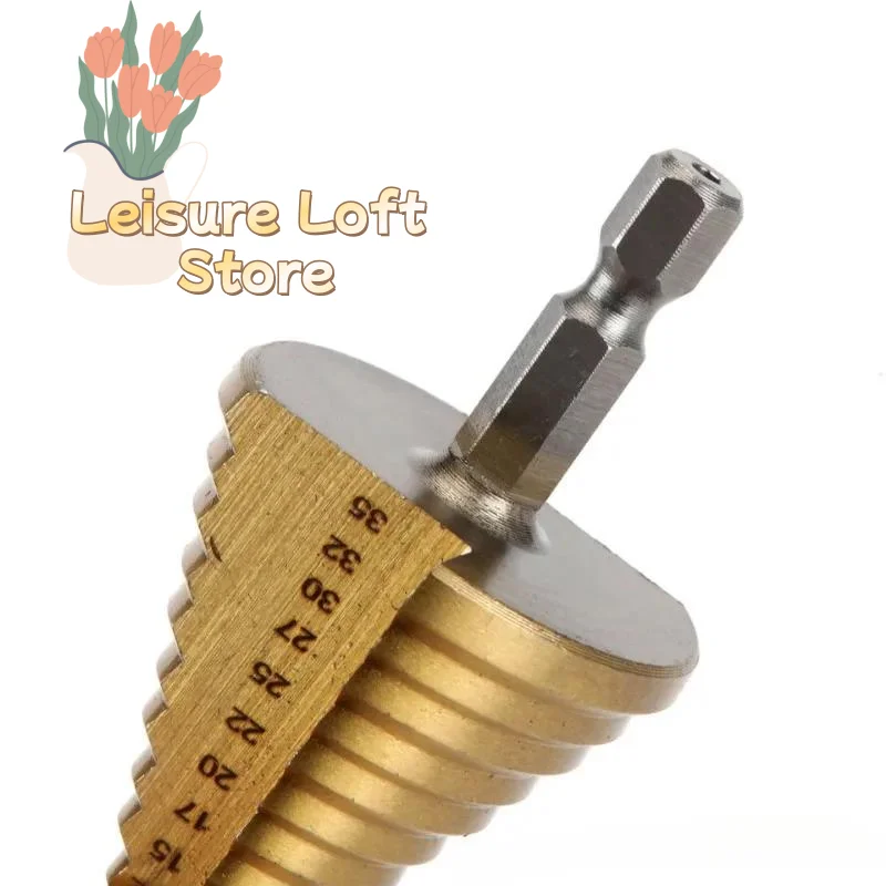 Hexagonal Shank Step Drill Bit Gold Titanium Plate Pagoda Bit for Smooth Hole Reaming in Metal and Wood Construction Works