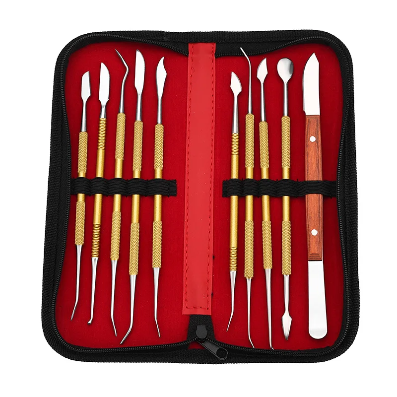 10pcs Dental Plaster Spatula Mixing Knife Practical Stainless Steel Versatile Teeth Wax Carving Tool Set Double Ends