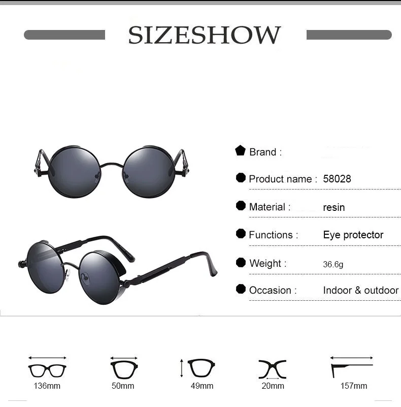Metall Steam Punk Stil Sonnenbrille Steampunk Mode Männer Retro Runde Sonnenbrille – Detail 2
