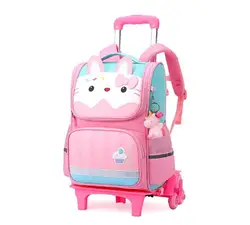 Mochila Kids Trolley com Rodas, Saco de rolamento escolar primário para meninos e meninas, Saco de rodas