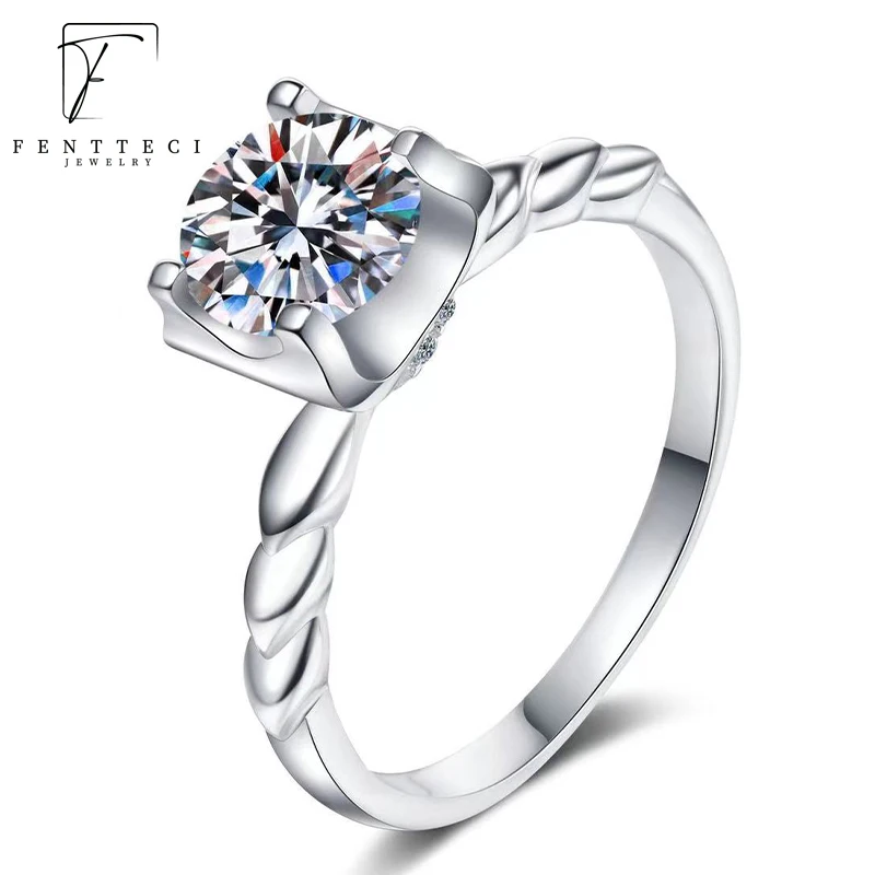 

FENTTECI 1 CT D Color Moissanite Ring 18K Rose Gold Plated 925 Sterling Silver Engagement Wedding Ring For Women Fine Jewelry