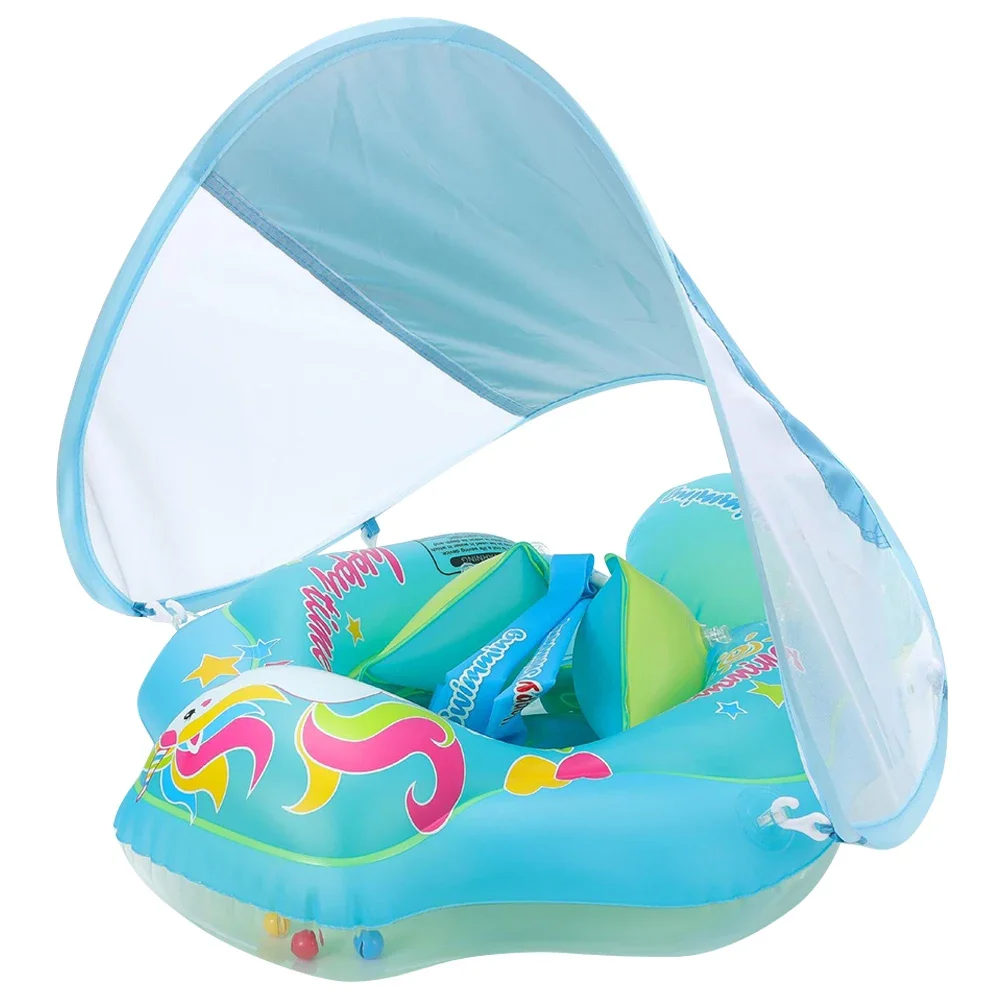 Baby Swimming Ring Inflatable Swim Ring with Sunshade Beach Water Toys Baby Pool Toy Infant Floating Ring for Kids Toddlers