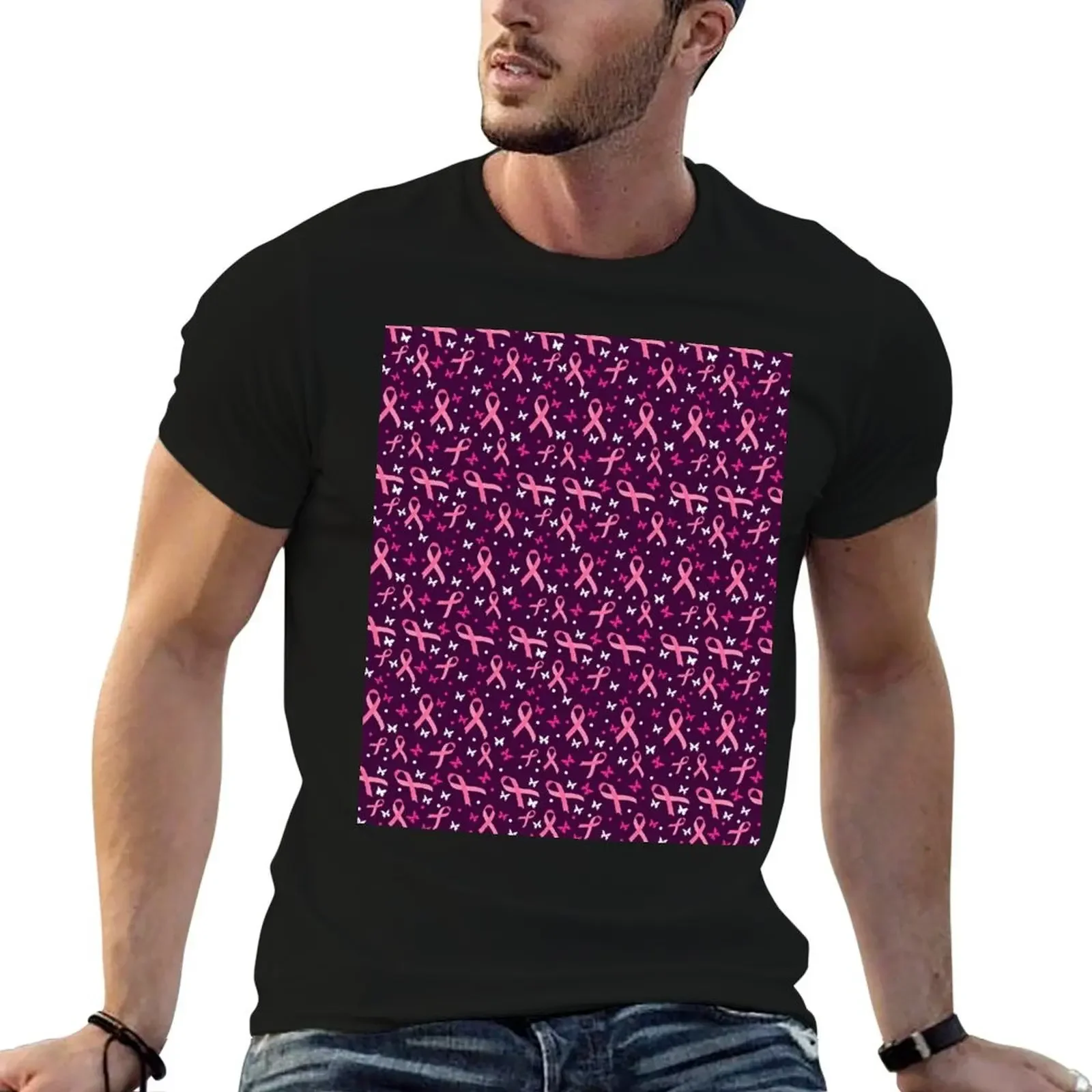 Breast Cancer Pattern With Pink Ribbon T-Shirt quick drying blacks boys animal print anime t shirts mens t shirts pack