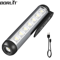 BORUiT Mini Portable LED Flashlight Type-C Rechargeable Ultra Bright Torch With Clip Magnet Work Light Waterproof Camping Lamp