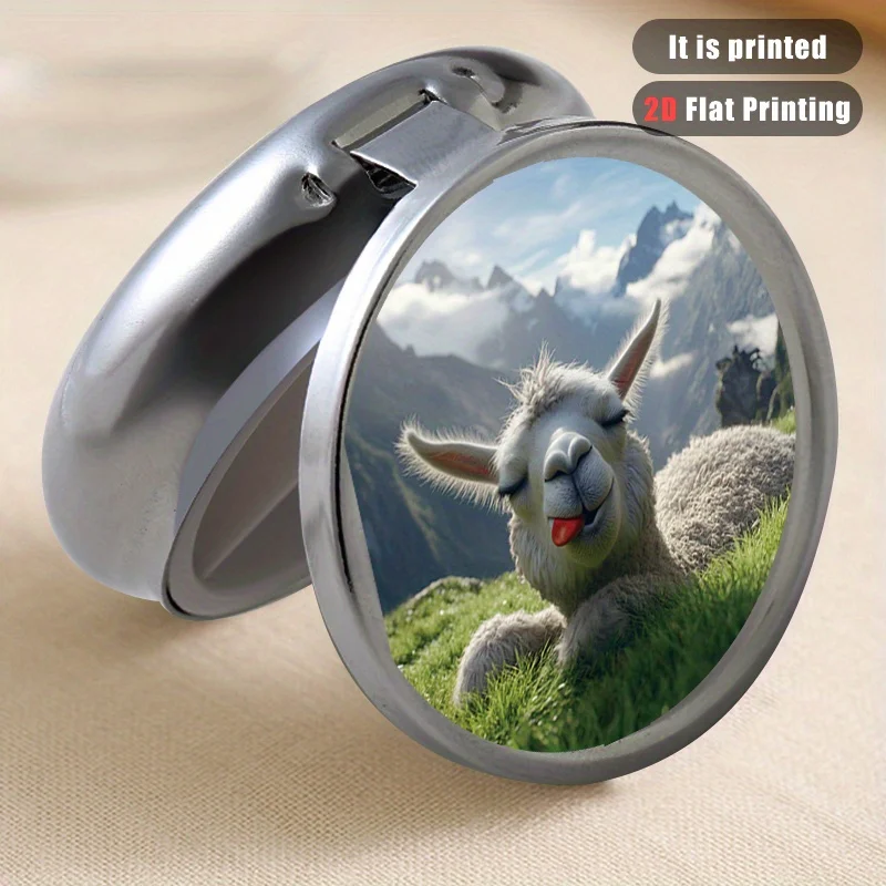 Alpaca 19 Printed Round Multifunctional Metal Box, Pill Box with 3 Compartments, Small Portable Travel Organizer, Suitable for Travel, Outdoor Fitness, Vitamin Storage, Multi-Compartment Storage Box, Small Gift Collection Box, Printed Position May Vary