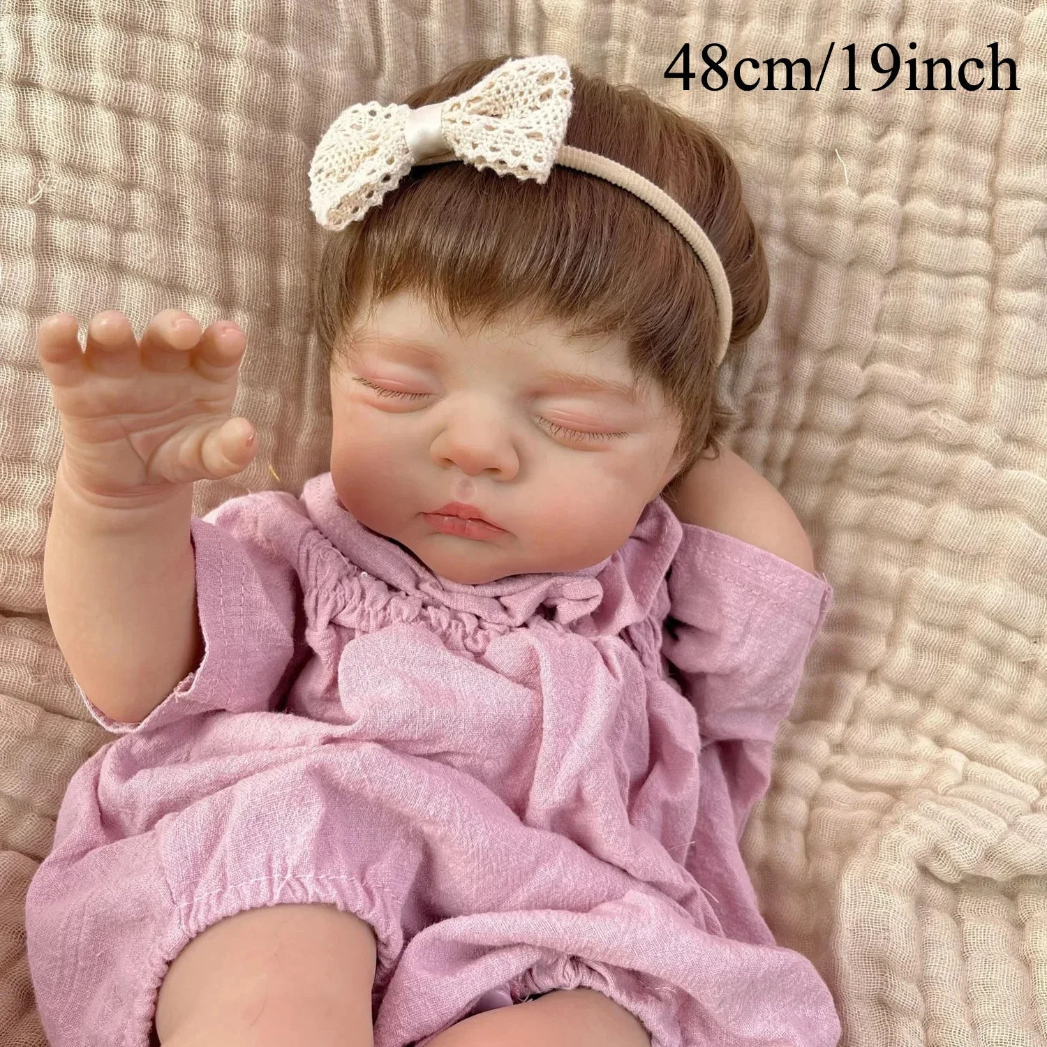 BZDOLL Handmade 48CM 19 Inch Asleep Reborn Baby Doll, Lifelike Cloth Body Vinyl Limbs doll, Lovely Birthday Gift for Kids