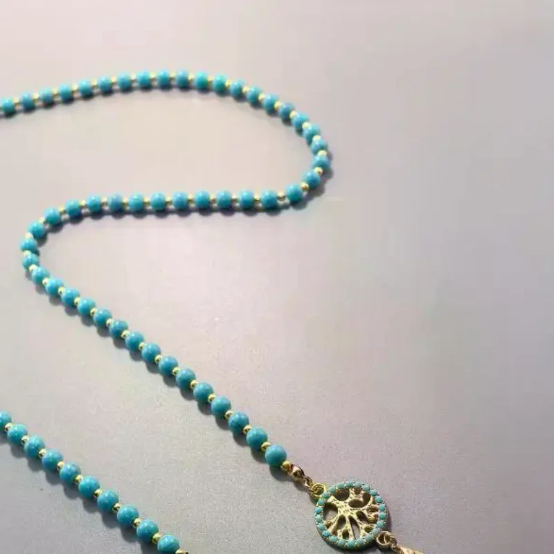 Imitation Turquoise Glasses Hanging Chain Long Bead Temperament Diamond Inlaid Pearl Glasses Anti Slip Hanging Rope Supply