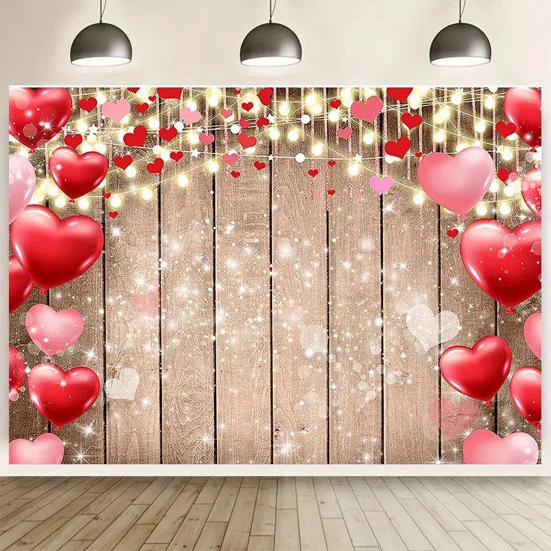 Valentine's Day Wedding Photography Backdrops Props Rose Love Heart Romantic Photo Balloons Party Background VS-95