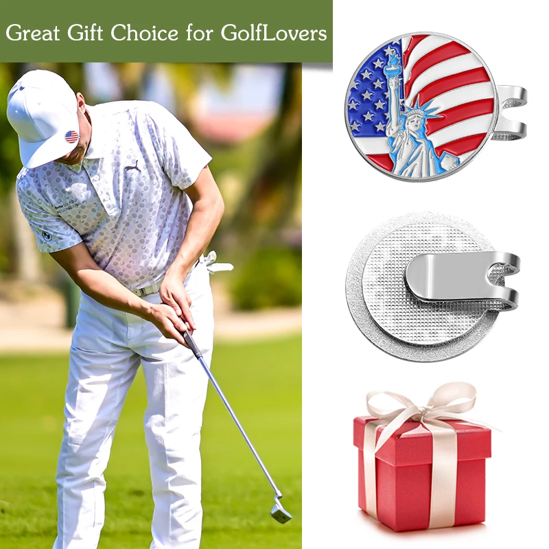New Golf Ball Hat Clip I Love USA American Flag Design Magnetic Alloy Marker Golf Caps Clips Accessories Gift for Golf Lover