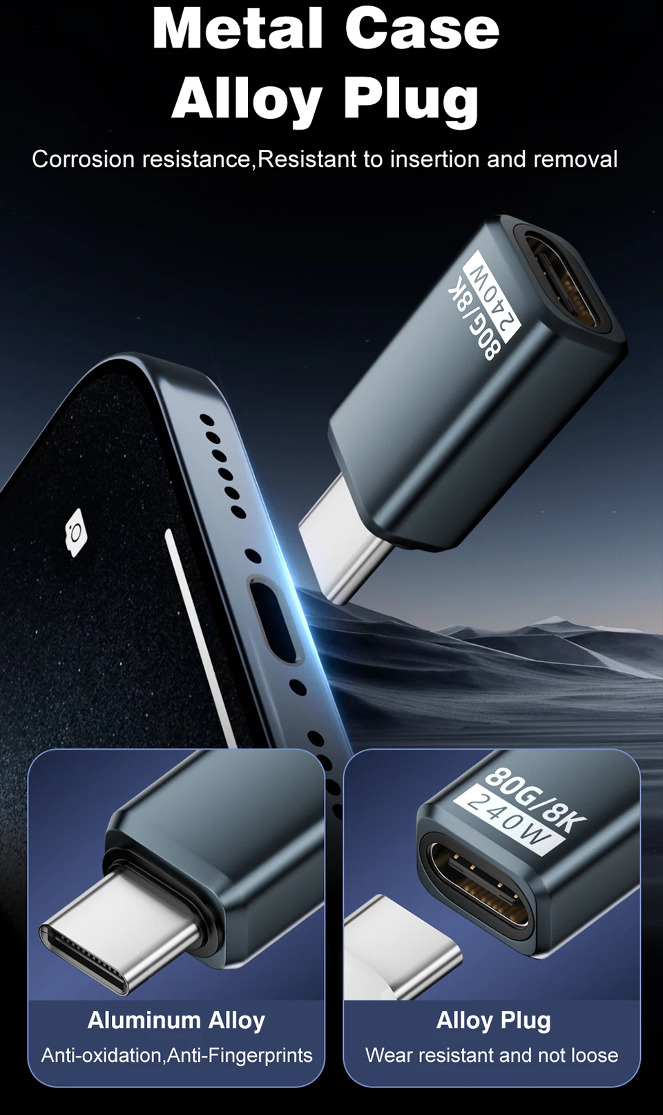USB4 V2 90-Grad-Typ-C-Winkeladapter 80 Gbit/s Thunderbolt 5 4 3 Winkeladapter 240 W USB-C-Kabelstecker 40 Gbit/s für MacBook Air – Detail 7