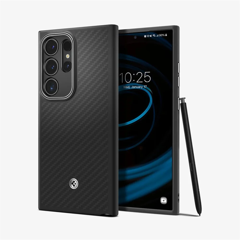 Spigen Carbon Fiber Magnetische Hülle für Samsung Galaxy S25 Ultra S24 S23 Ultra für MagSafe Kabelloses Laden Stoßfeste Matte Abdeckung
