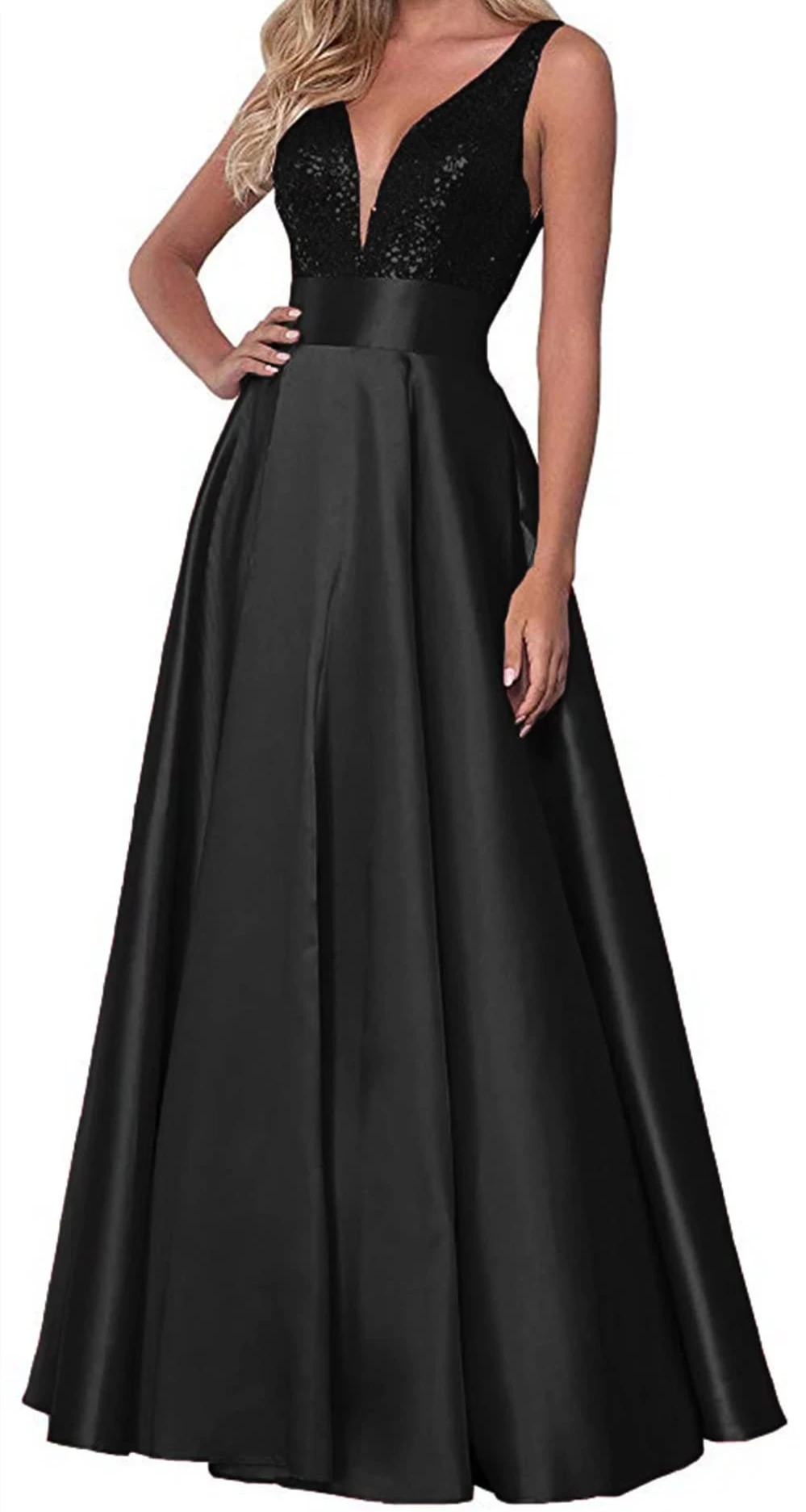 

BM V-Neck Rose Gold Prom Dresses A-Line Satin Party Gown Christmas Robes De Cocktail Formal Evening Gowns QA29