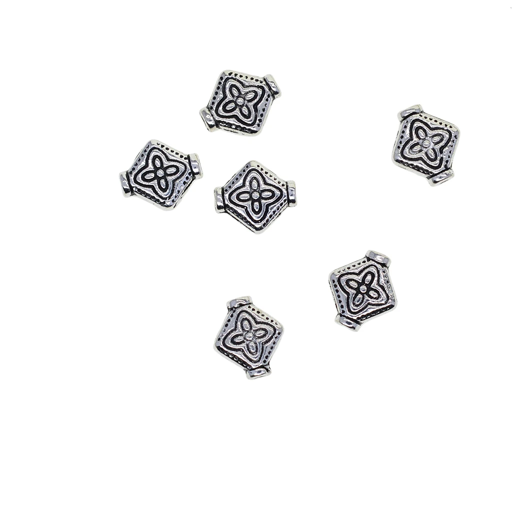 50 Tibean silver 0.4 inch 10mm mini Victoria pattern flower diamond loose metal spacer beads for jewelry rosary necklace DIY