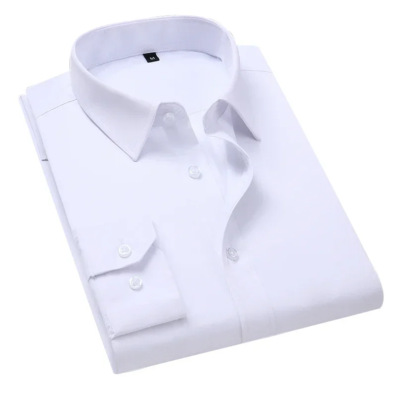 New Plus Size 6XL 7XL 8XL White Shirt Slim Solid Color Long-sleeved Shirt Business Casual Shirt Men\'s Brand Classic