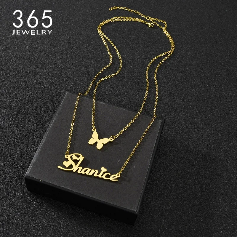 365 Customized Name Necklaces Hot Selling Double Layer Style Personalized Nameplate Fashion Collars Women Jewelry Birthday Gifts