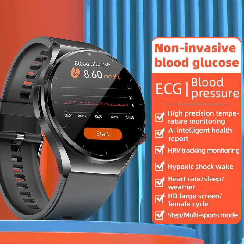 2024 New Accurate Measurement Blood Sugar Smart Watch Men ECG+PPG Heart Rate Blood Oxygen Health Smartwatch Men Sport Watches