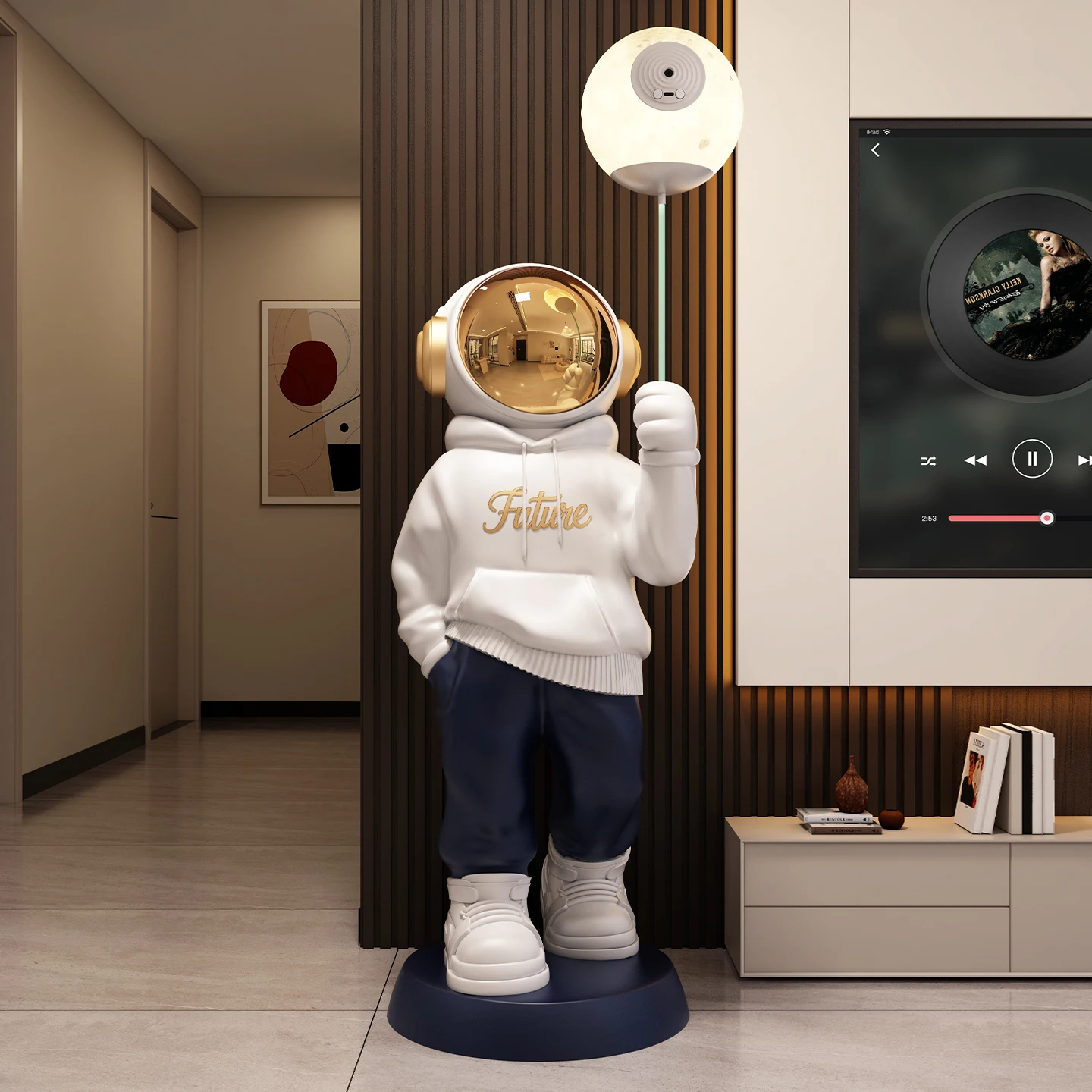 Moon Astronaut Statue Sculpture Floor Ornament Modern Light Luxury Home Living Room Bedroom Soft Decoration Housewarming Gift