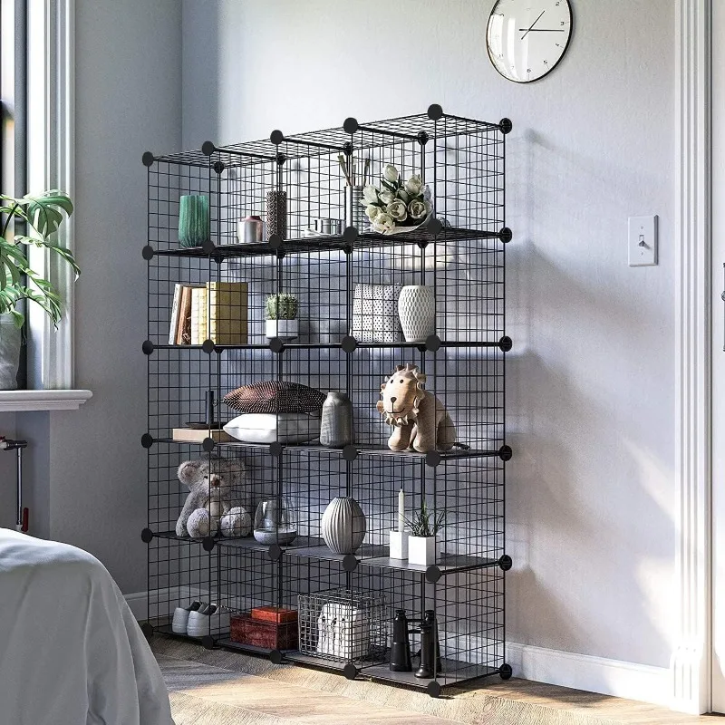 Wire Cube Storage Organizer, 25-Cube Metal Storage Shelves Bookshelf, Stackable Modular Closet Organizer