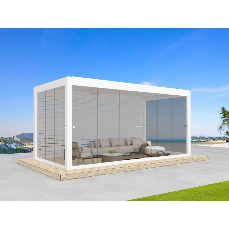 Doors | 6063-T6 Heavy Duty Structure Luxury Outdoor Aluminum Pergola with Motorized Louver Roof and Glass Sliding