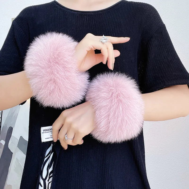 Real Fox Fur Cuffs Wrist Sleeve Fox Fur Arm Cuffs Ladies Fur Sleeves For Women Coat Oversleeve Arm Warmers Natural Fur Cuffs